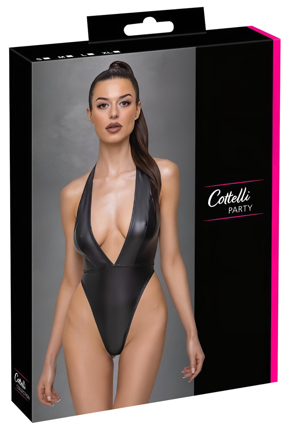 Cottelli Party - lesklé body s golierom na krk - čierne - L