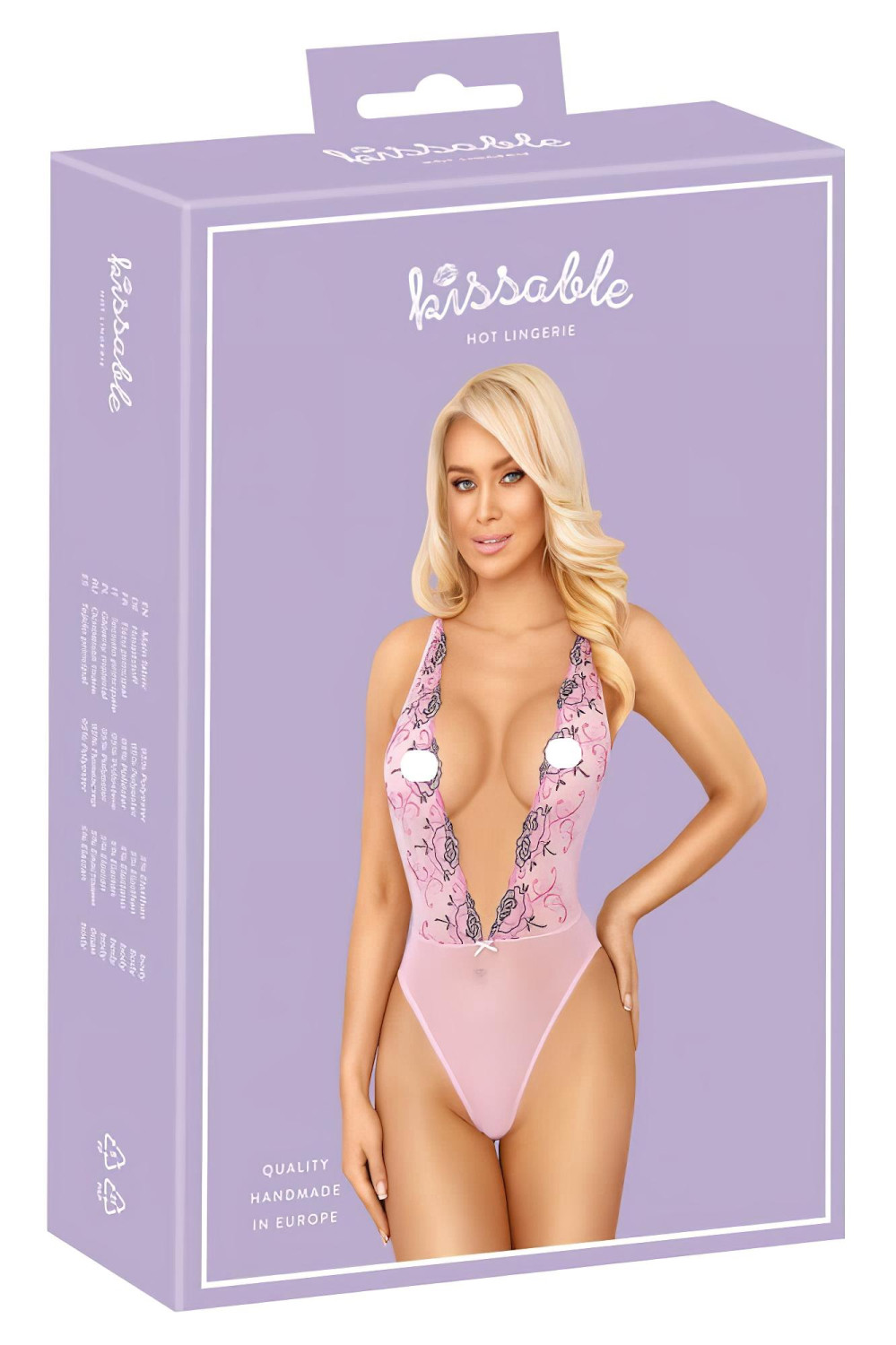 Kissable - čipkované body s ružovou výšivkou - ružová - L/XL