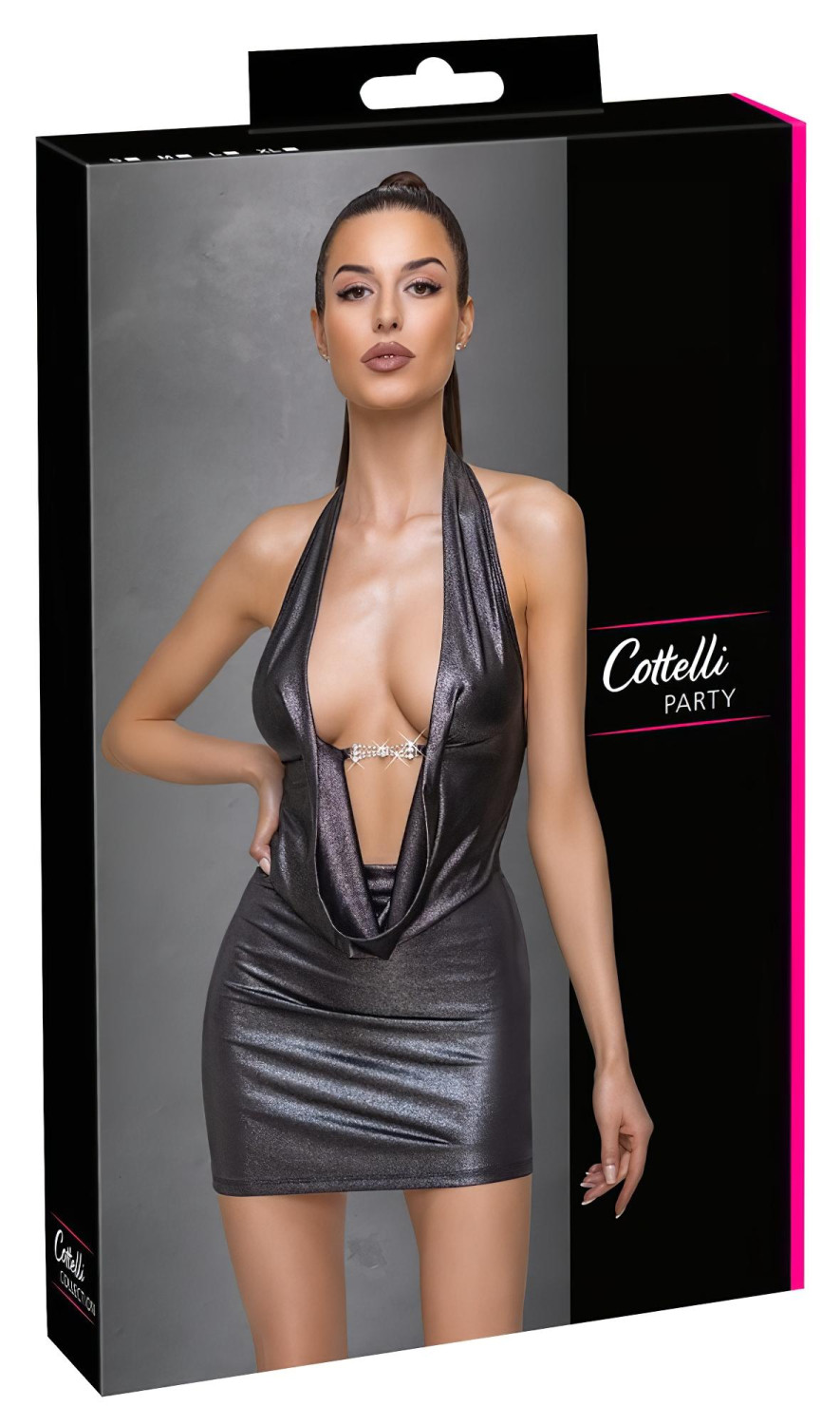 Cottelli Party - šaty s nákrčníkom (strieborné) - XL
