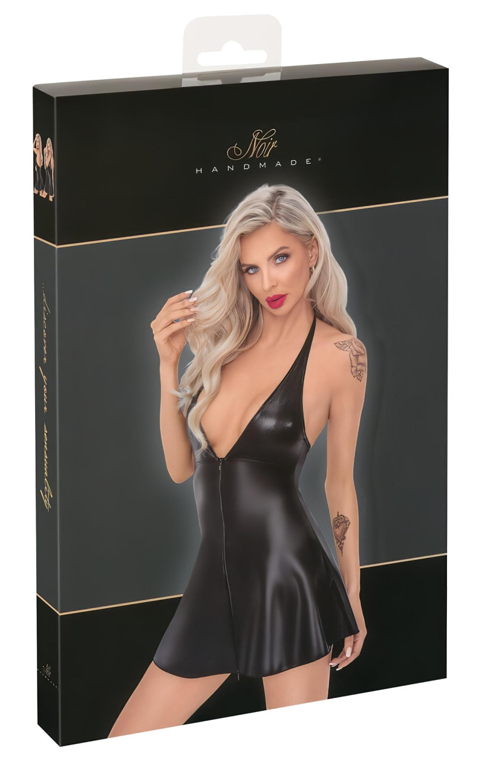 Noir - mini šaty s topom - hadia koža vzor - čierne - L