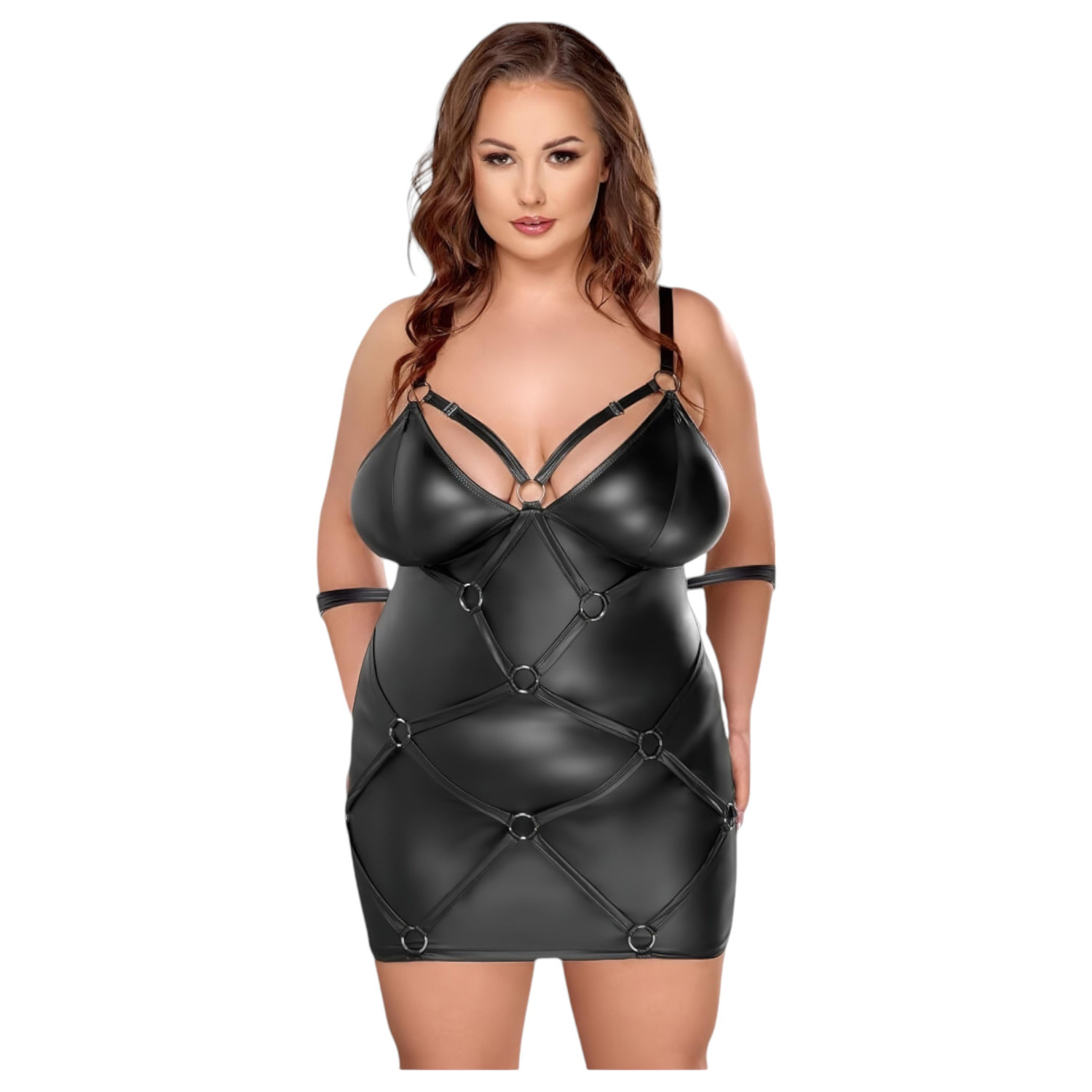 Cottelli - plus size erotické šaty s putami - čierne