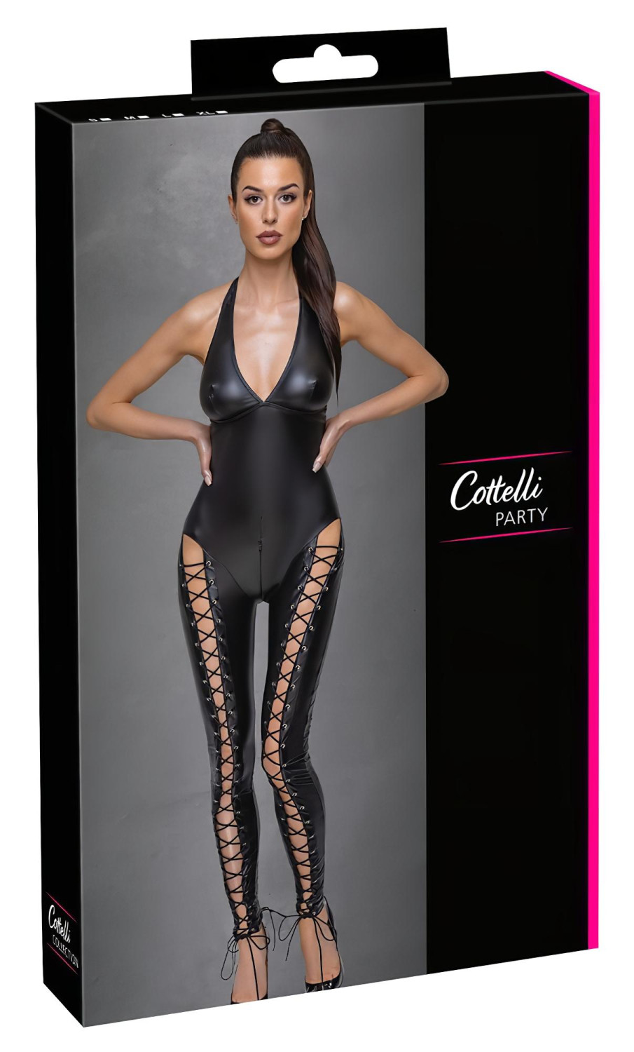 Cottelli Party - čierny halter kombiné s korzetovým šnurovaním - L