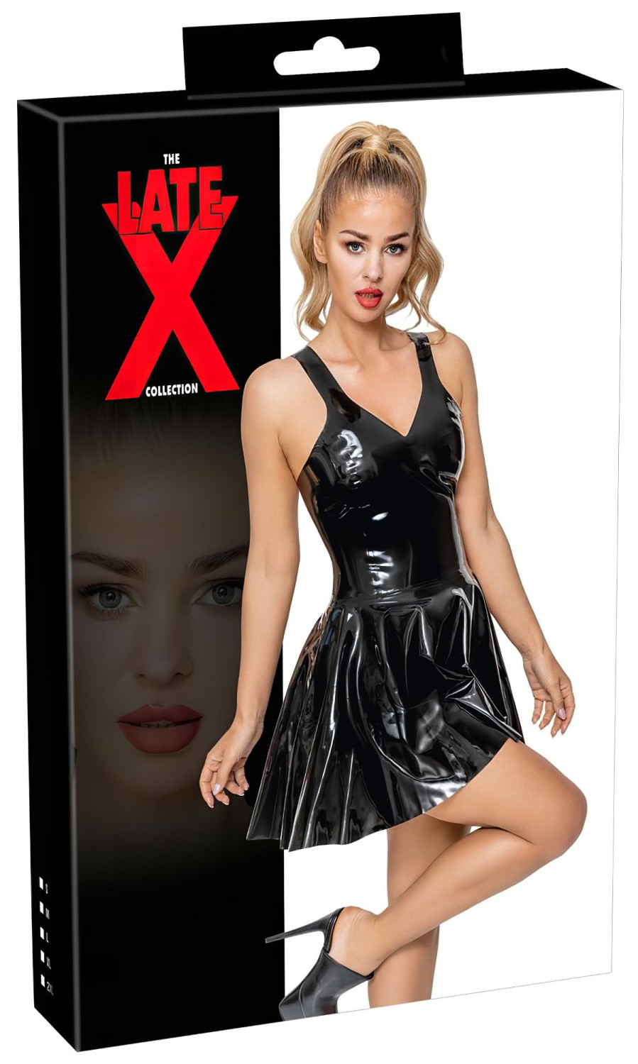 LATEX - čierne minišaty s volánikovou sukňou - XL