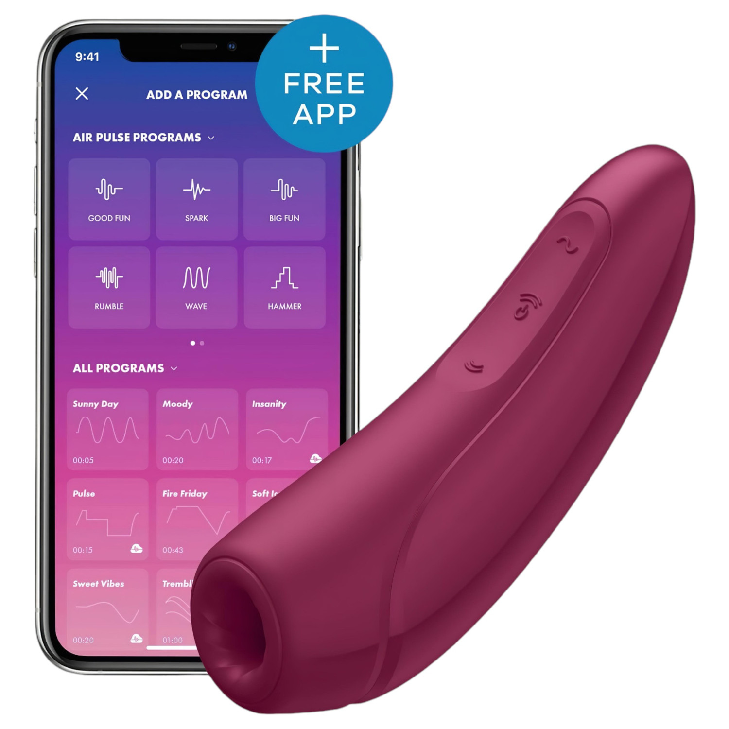 Satisfyer Curvy 1+ - vákuový stimulátor klitorisu - smart funkcia - červený