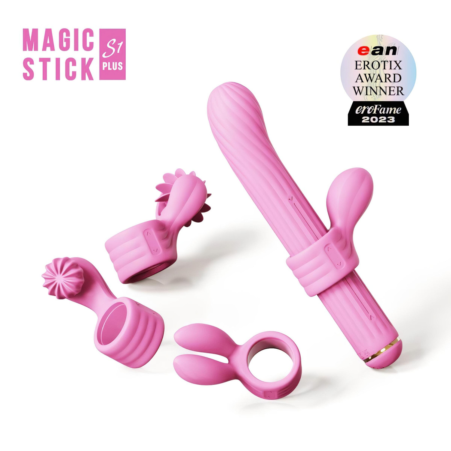 Magic Stick - vibrátor s vymeniteľnými nadstavcami (ružový)