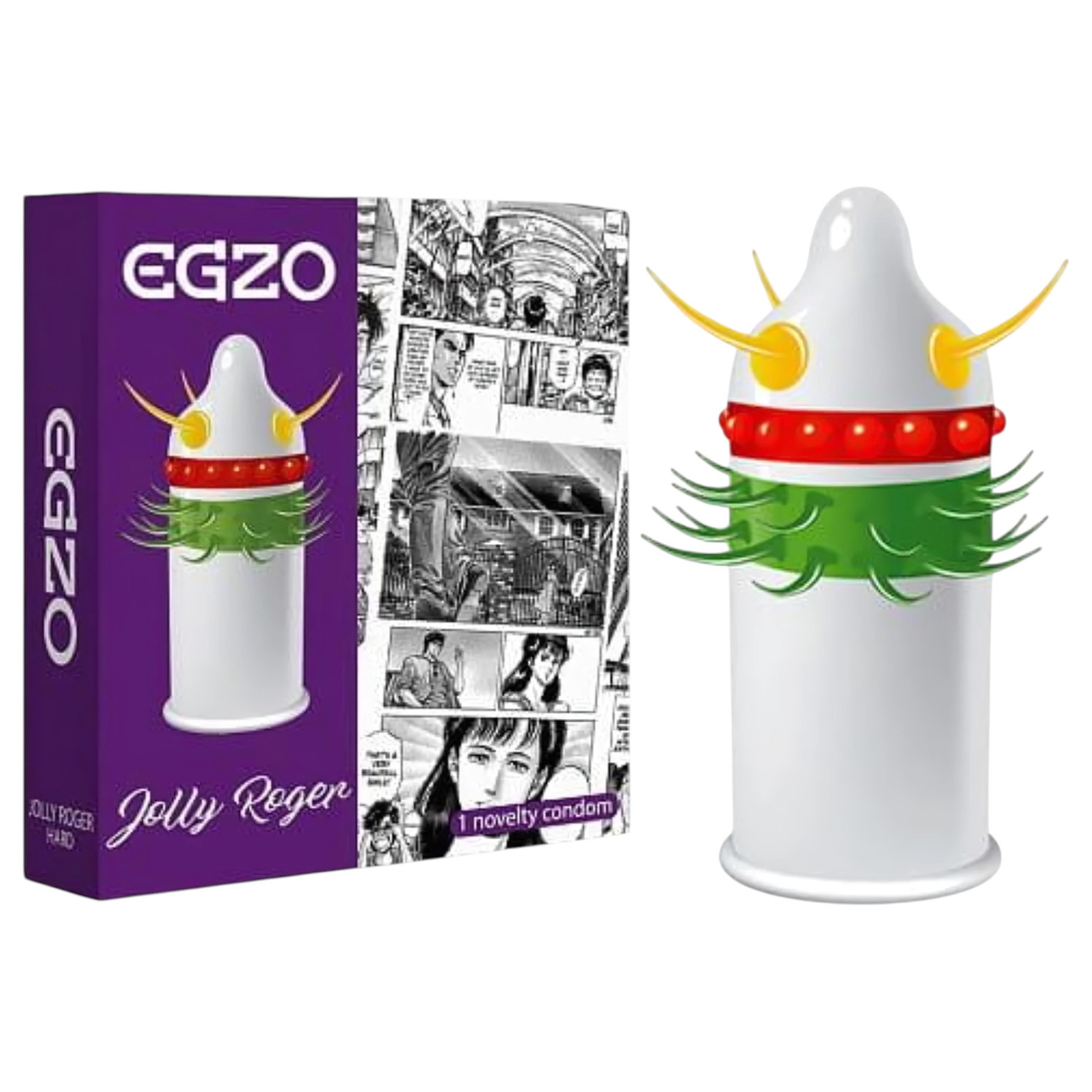 Egzo Jolly Roger - kondóm s výstupkami a bodkami - 1 kus