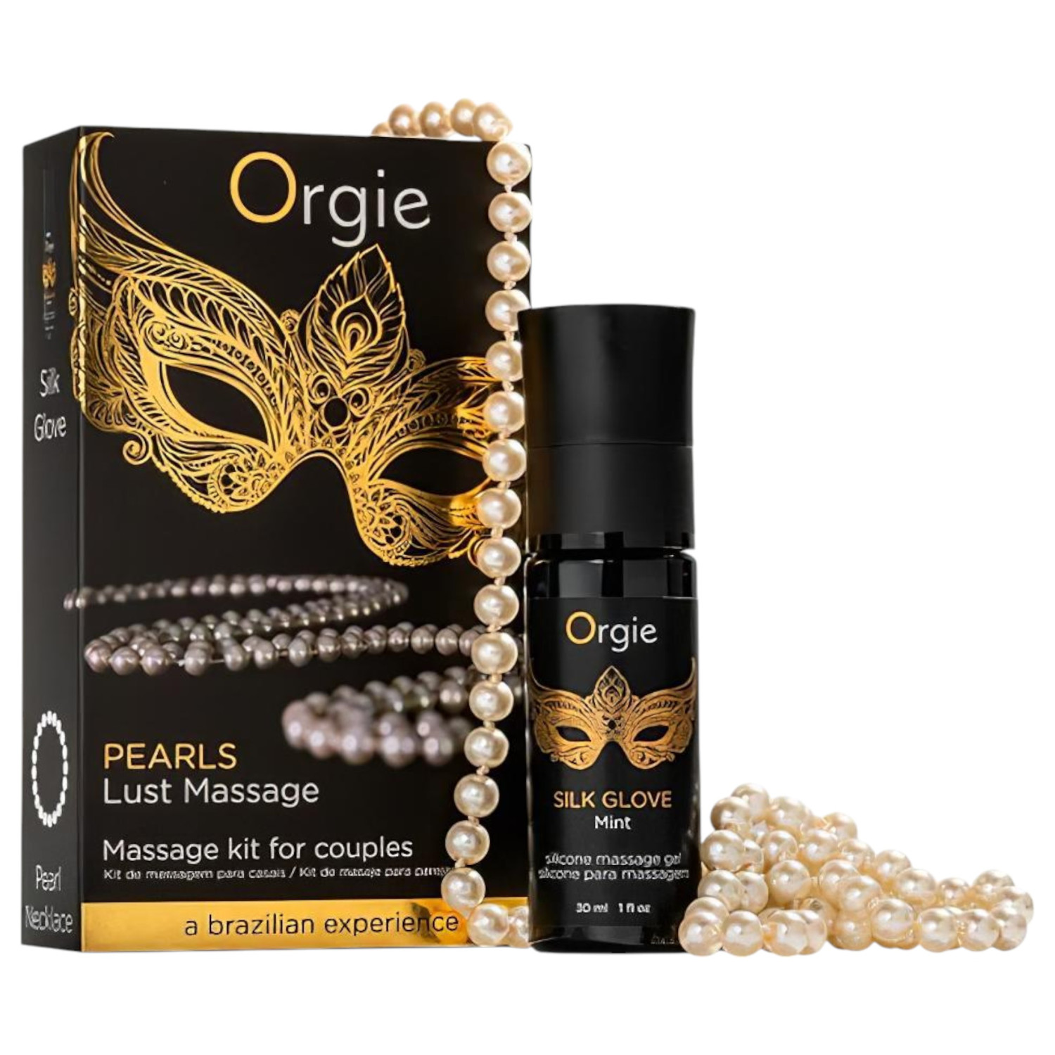 Orgie - erotický náhrdelník s korálkami a masážny gél 30 ml