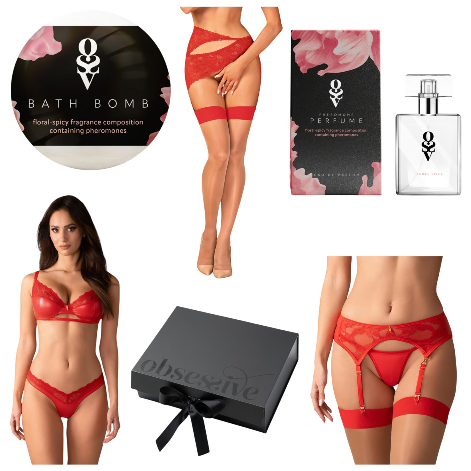 Obsessive - darčekový box so spodnou bielizňou - 6 dielov - červená - L/XL