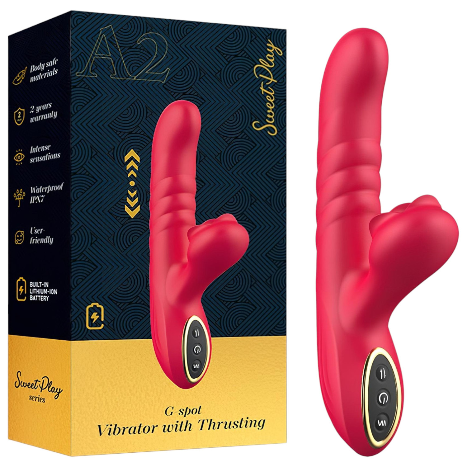 Erospace Sweet Play - 2v1 vibračný stimulátor s funkciou prirážania a klitorálneho dráždenia (červený)
