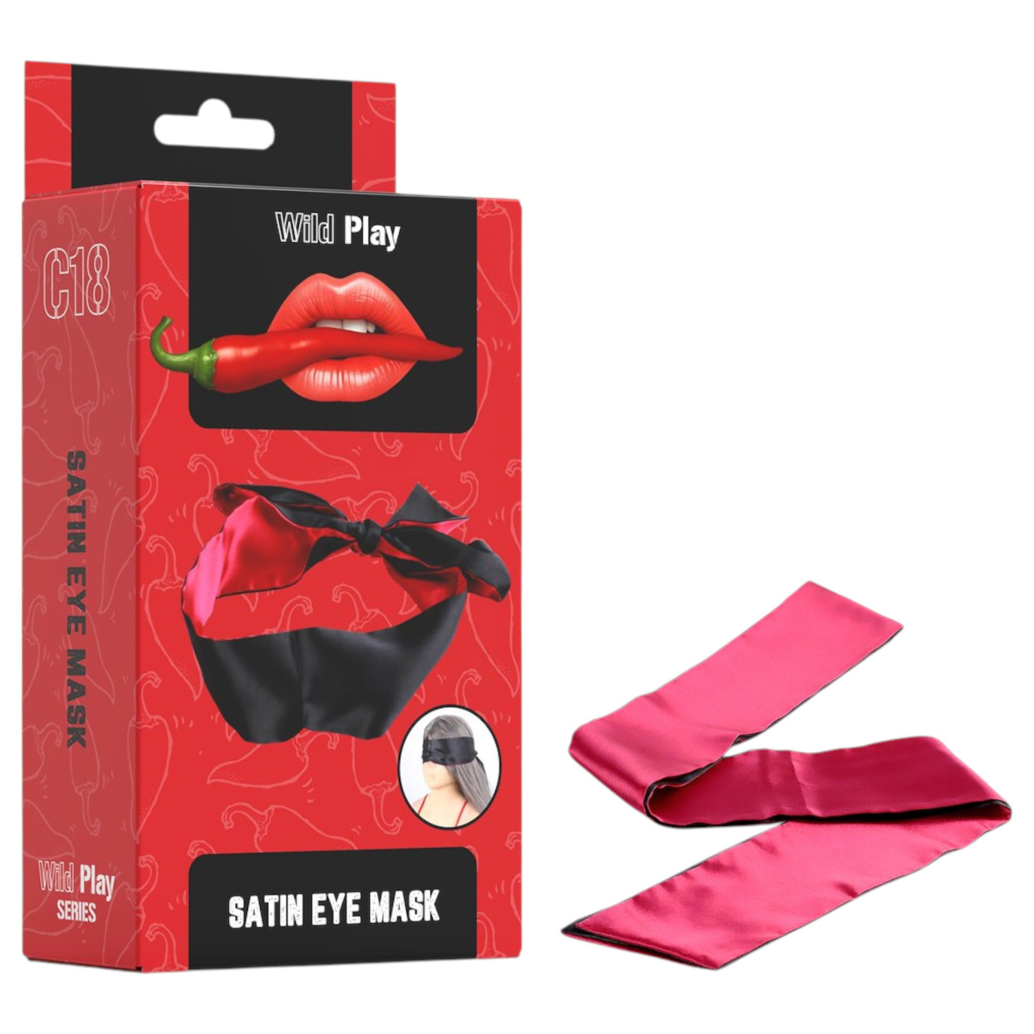 Wild Play - saténová maska na oči - čierna/ružová