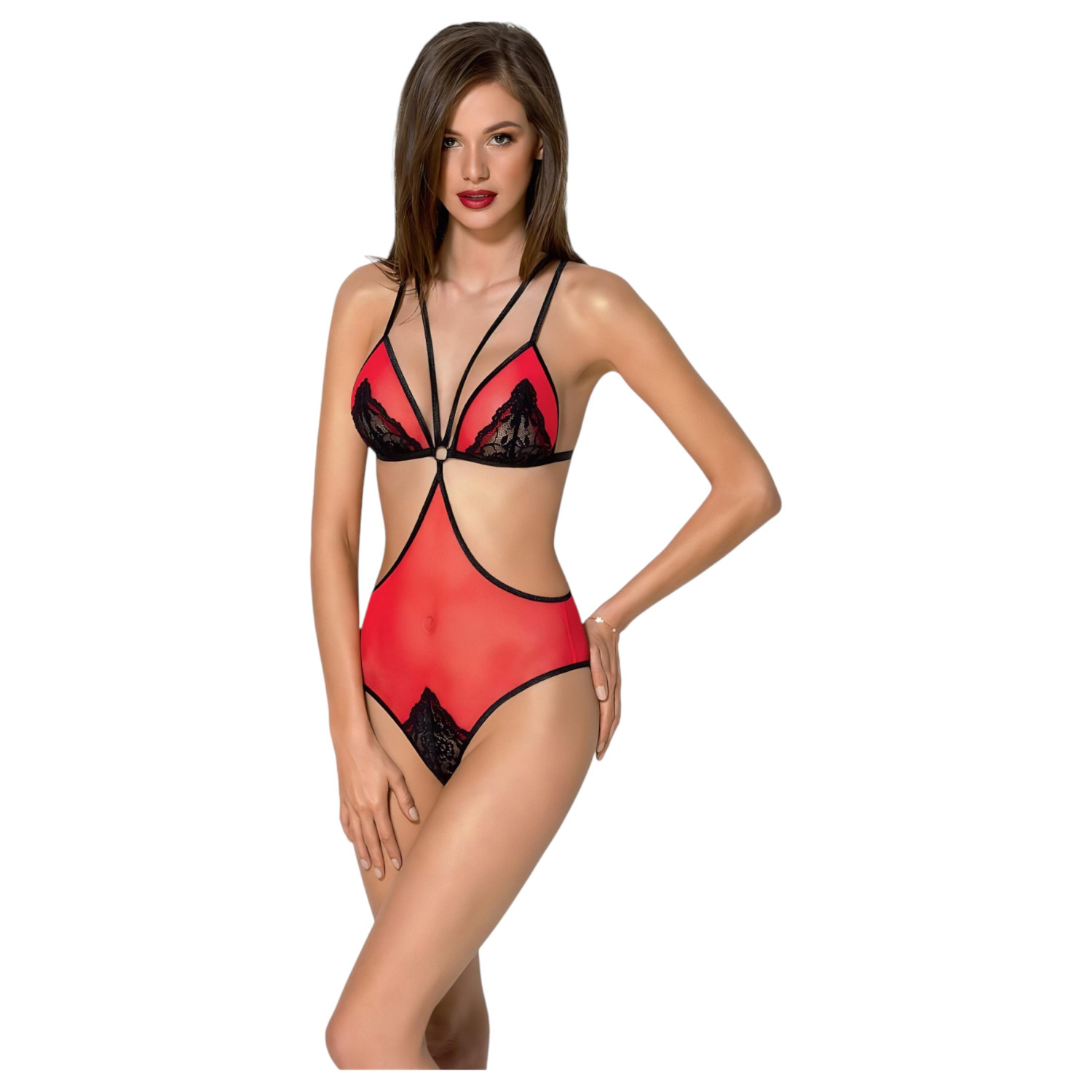 Passion Peonia - Body s bočnými výrezmi (červená) - L/XL