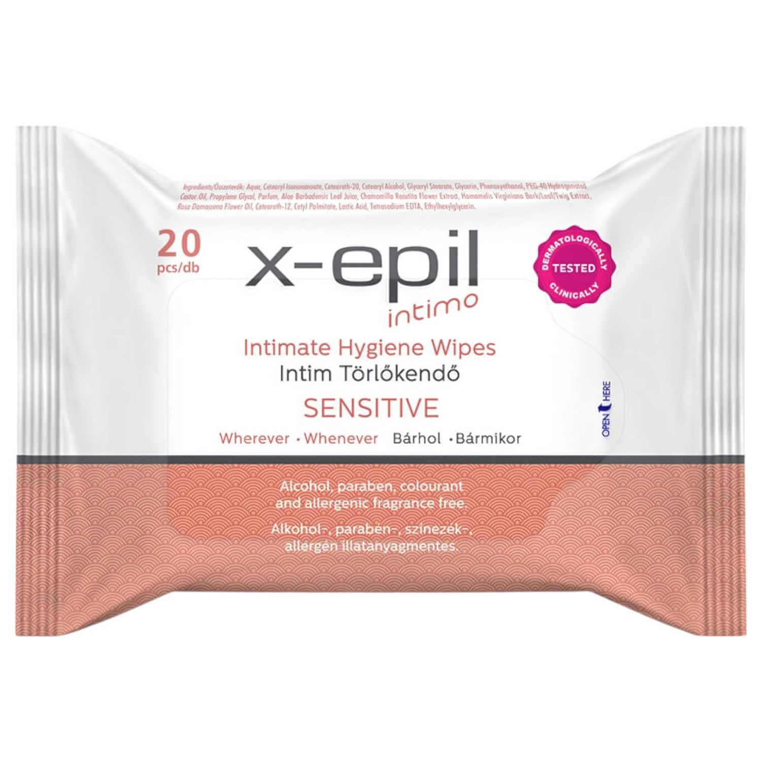 X-Epil Intimo Sensitive - intímne vlhčené obrúsky - 20 ks