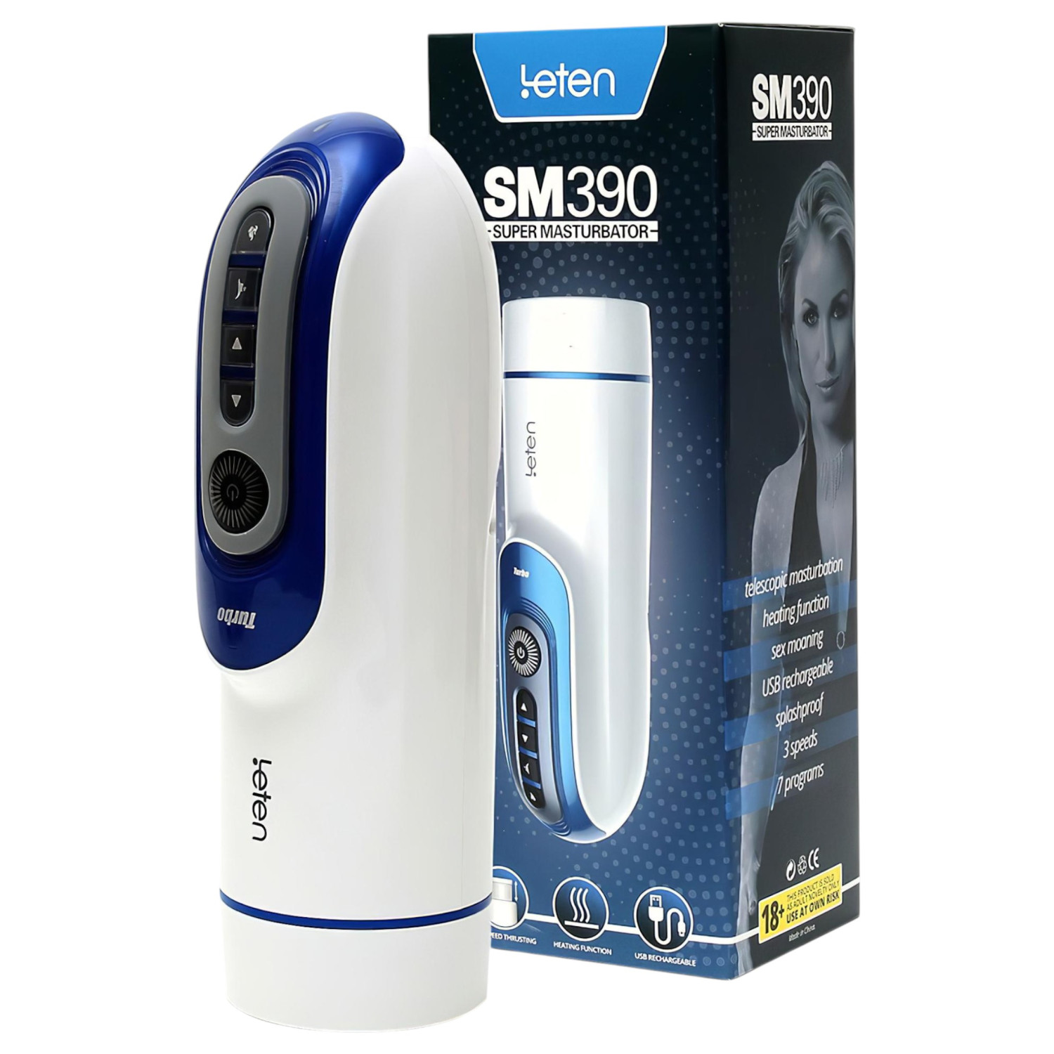 Leten SM390 - masturbátor s ohrevom a zvukom - biely