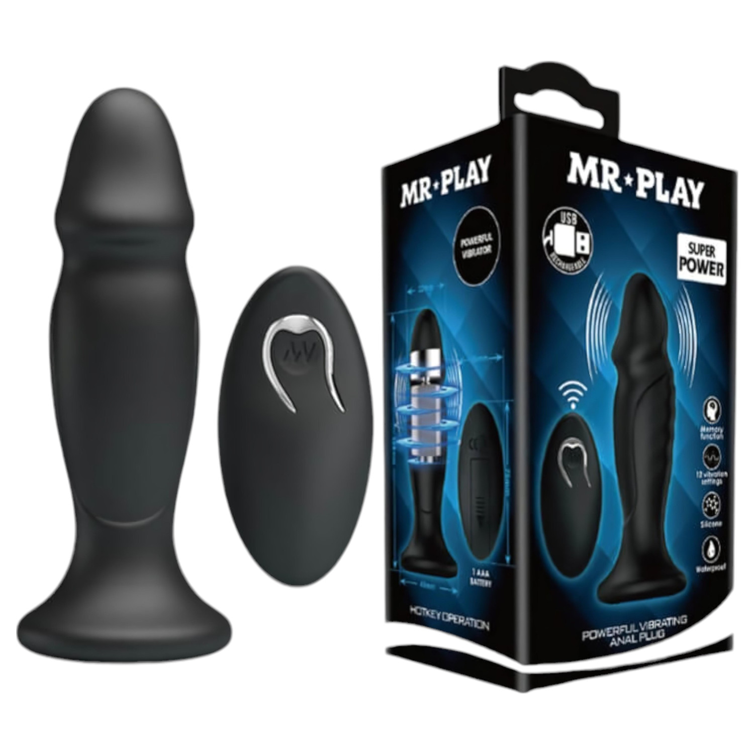 MR. PLAY - análny vibrátor na diaľkové ovládanie - dobíjací - čierny