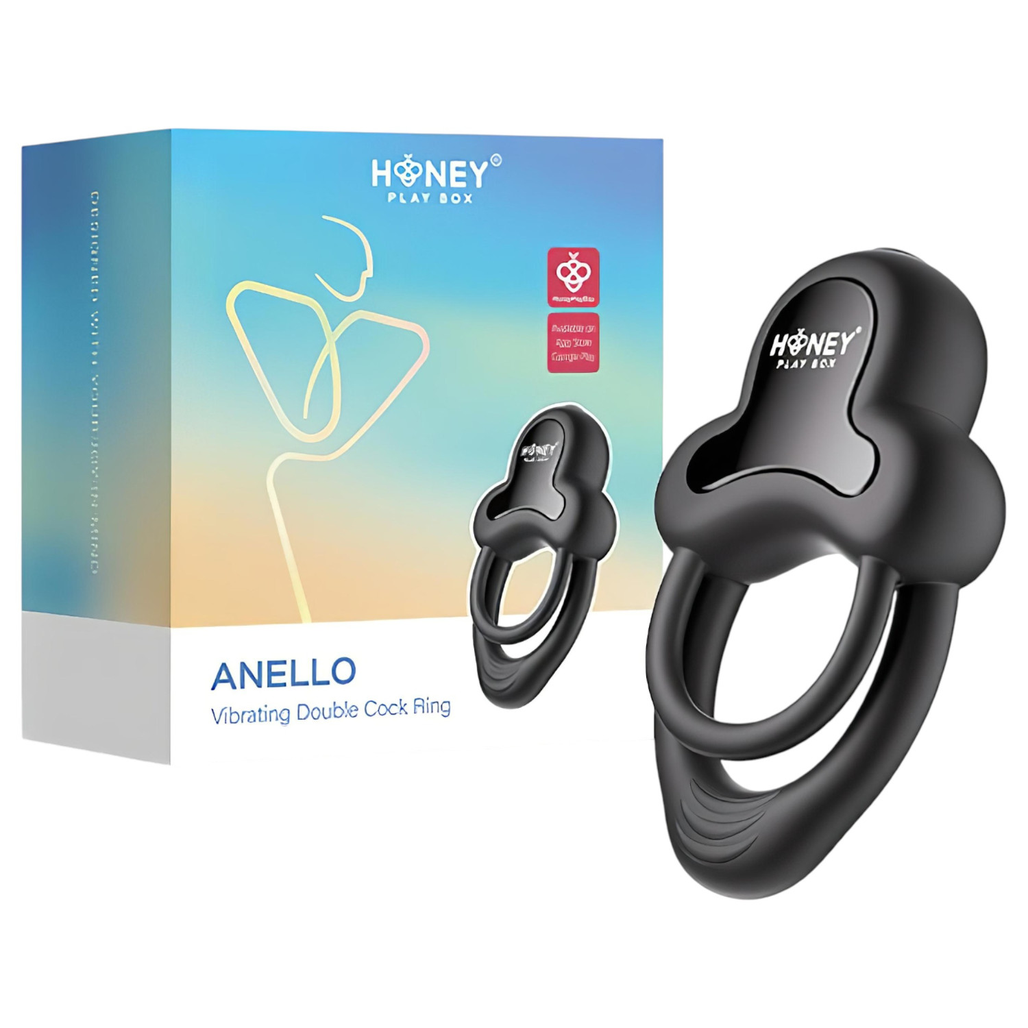 Honey Play Box Anello - vibračný krúžok na penis a semenníky - čierny