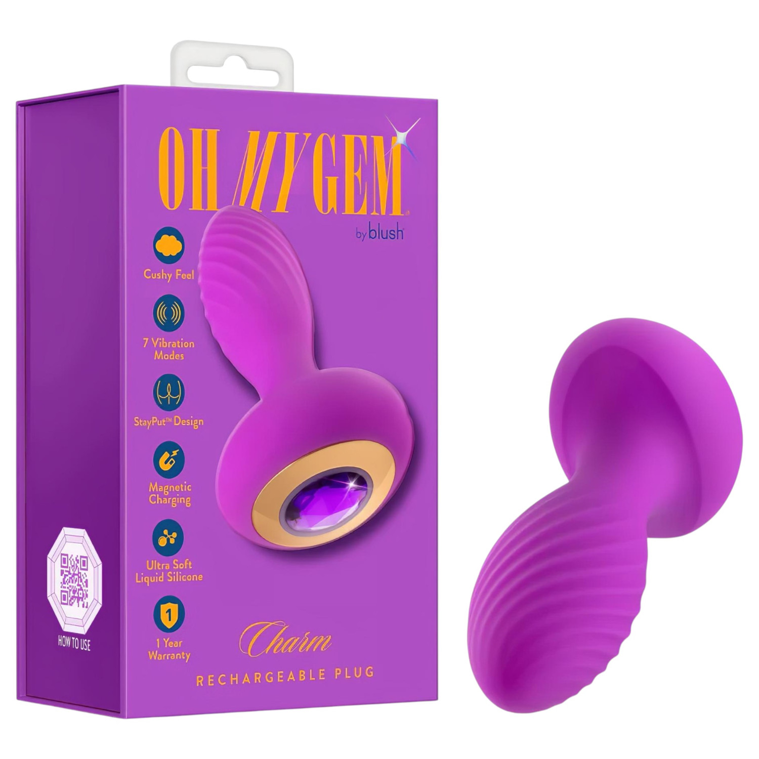 Oh My Gem - vibračný análny kolík s kameňom - fialový