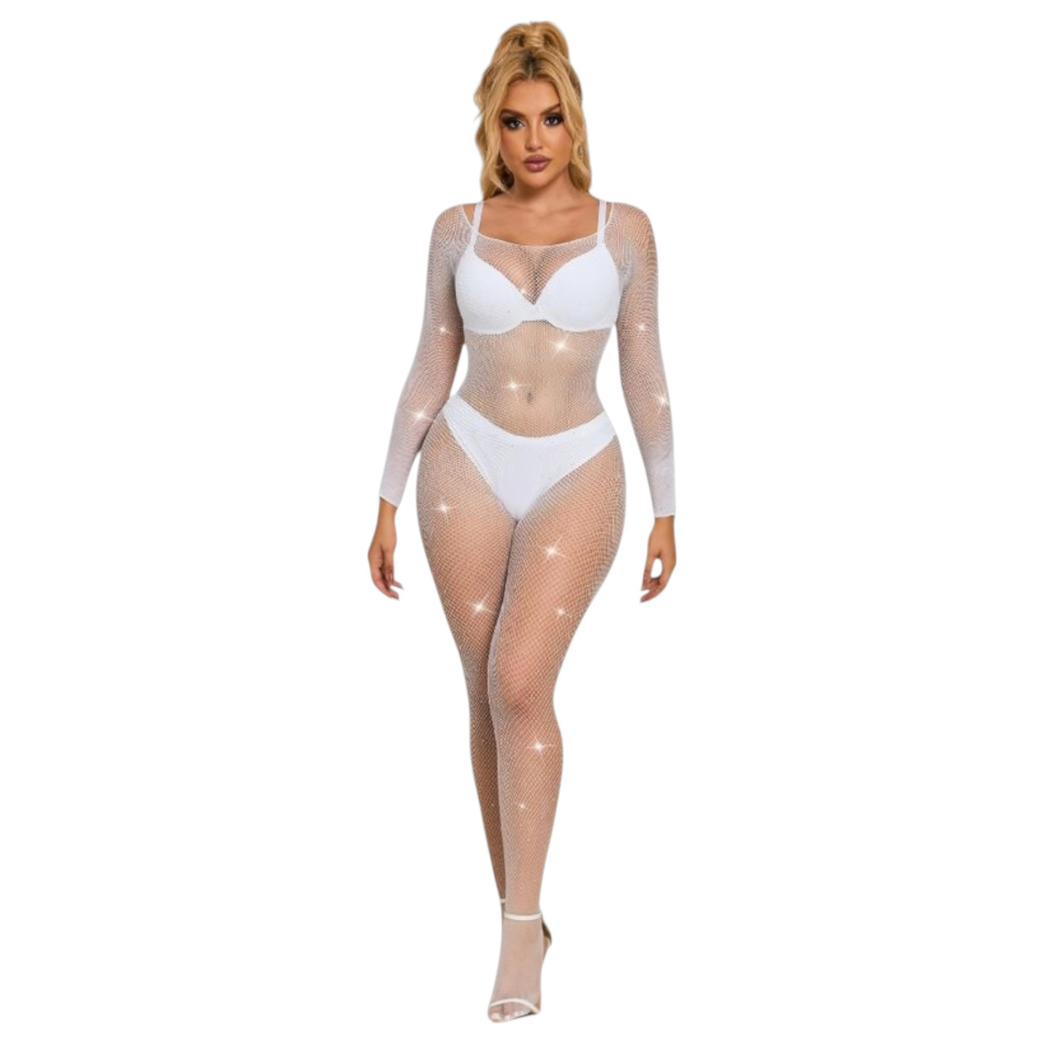Subblime 952396 - lesklý overal s kamienkami - (biely) - S-L