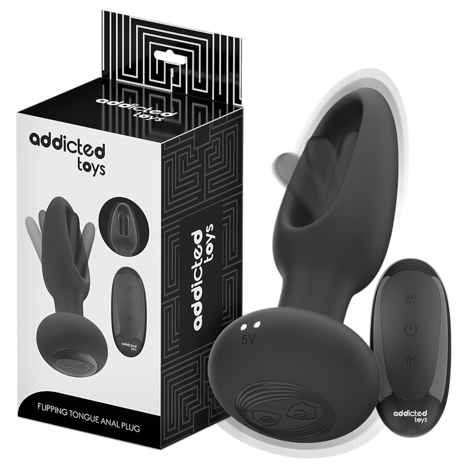 Addicted Toys - análny vibrátor s pohybujúcim sa jazykom - čierny