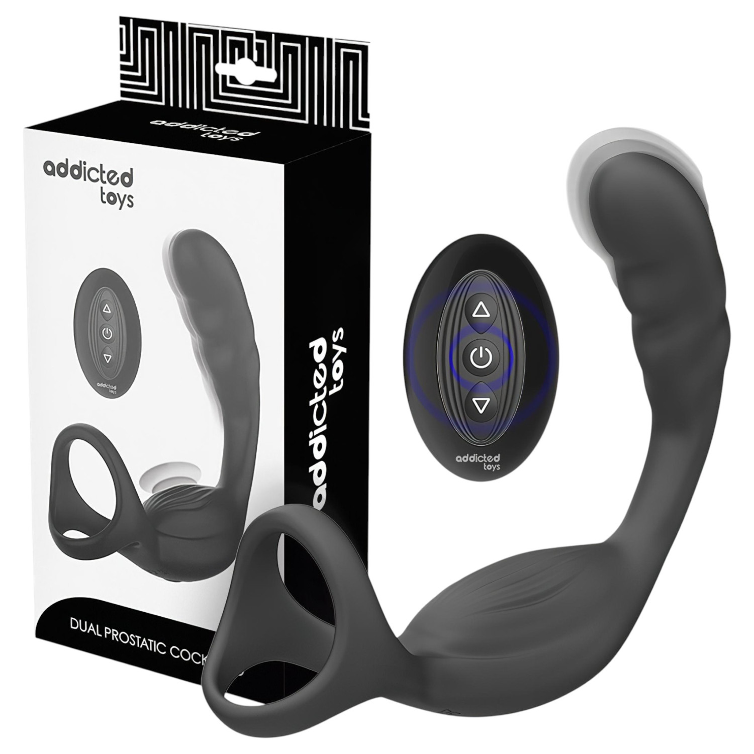 Addicted Toys - anál vibrátor s erekčným krúžkom na penis a semenníky - čierny Addicted Toys - anál vibrátor s erekčným krúžkom na penis a semenníky - čierny
