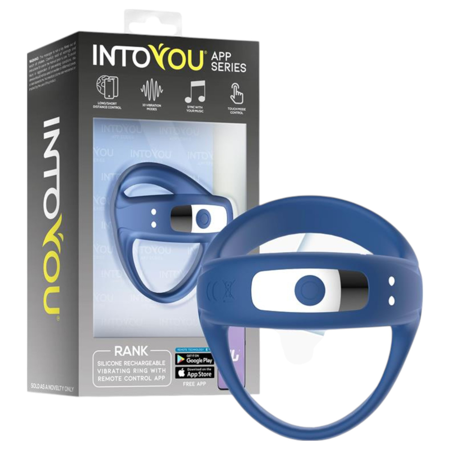 INTOYOU - vibračný erekčný krúžok na penis a semenníky - smart funkcia - modrý