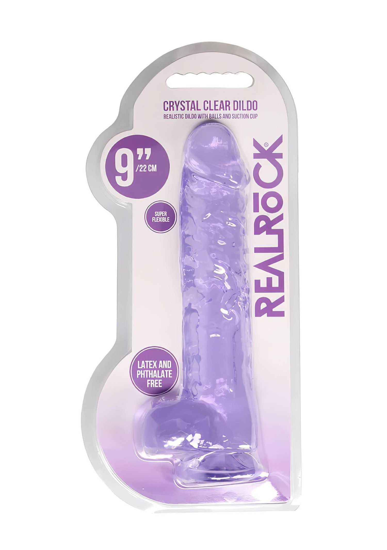 RealRock - realistický dildo - priesvitný fialový - 22 cm