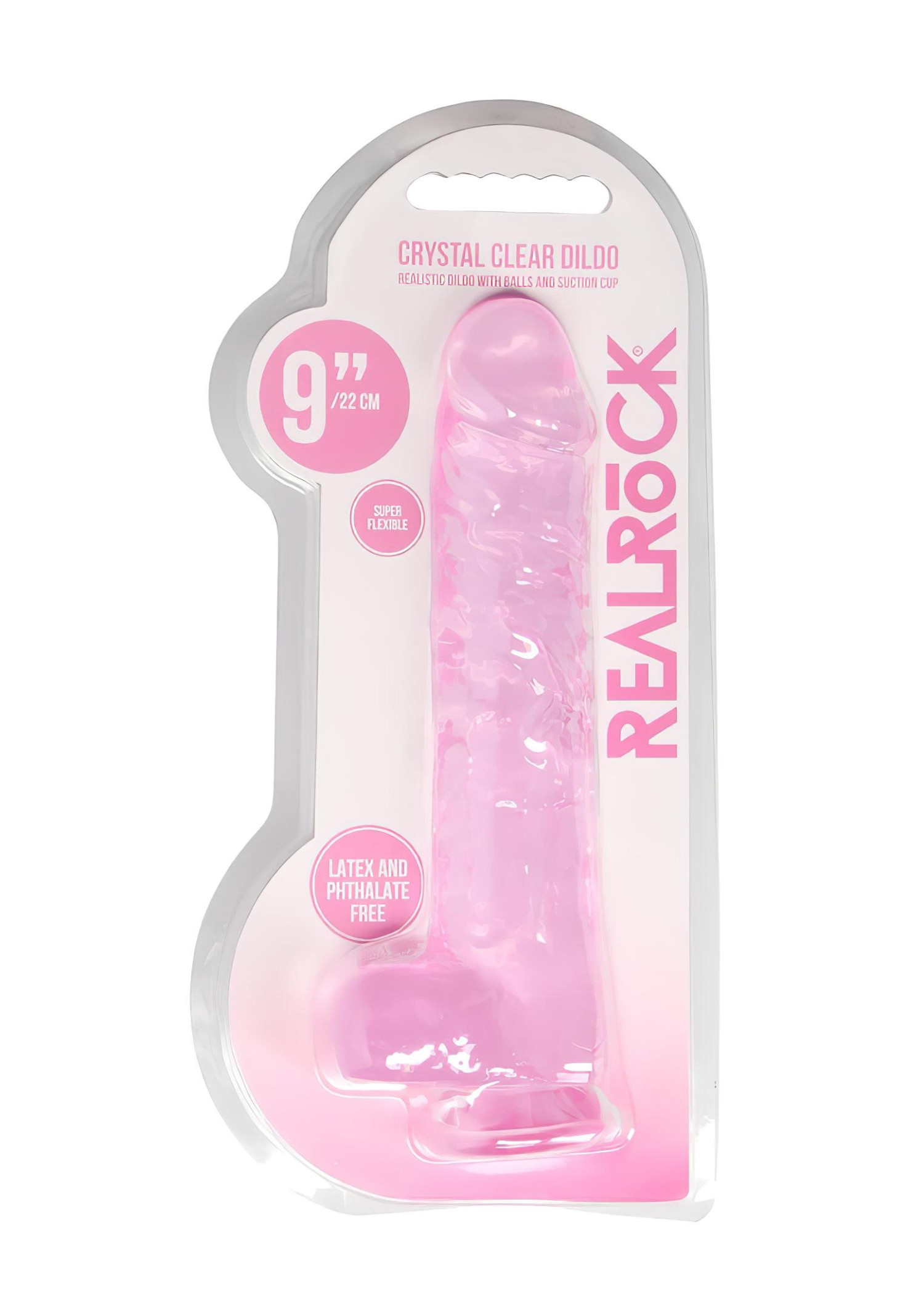 RealRock - realistický dildo - priehľadný ružový - 22 cm