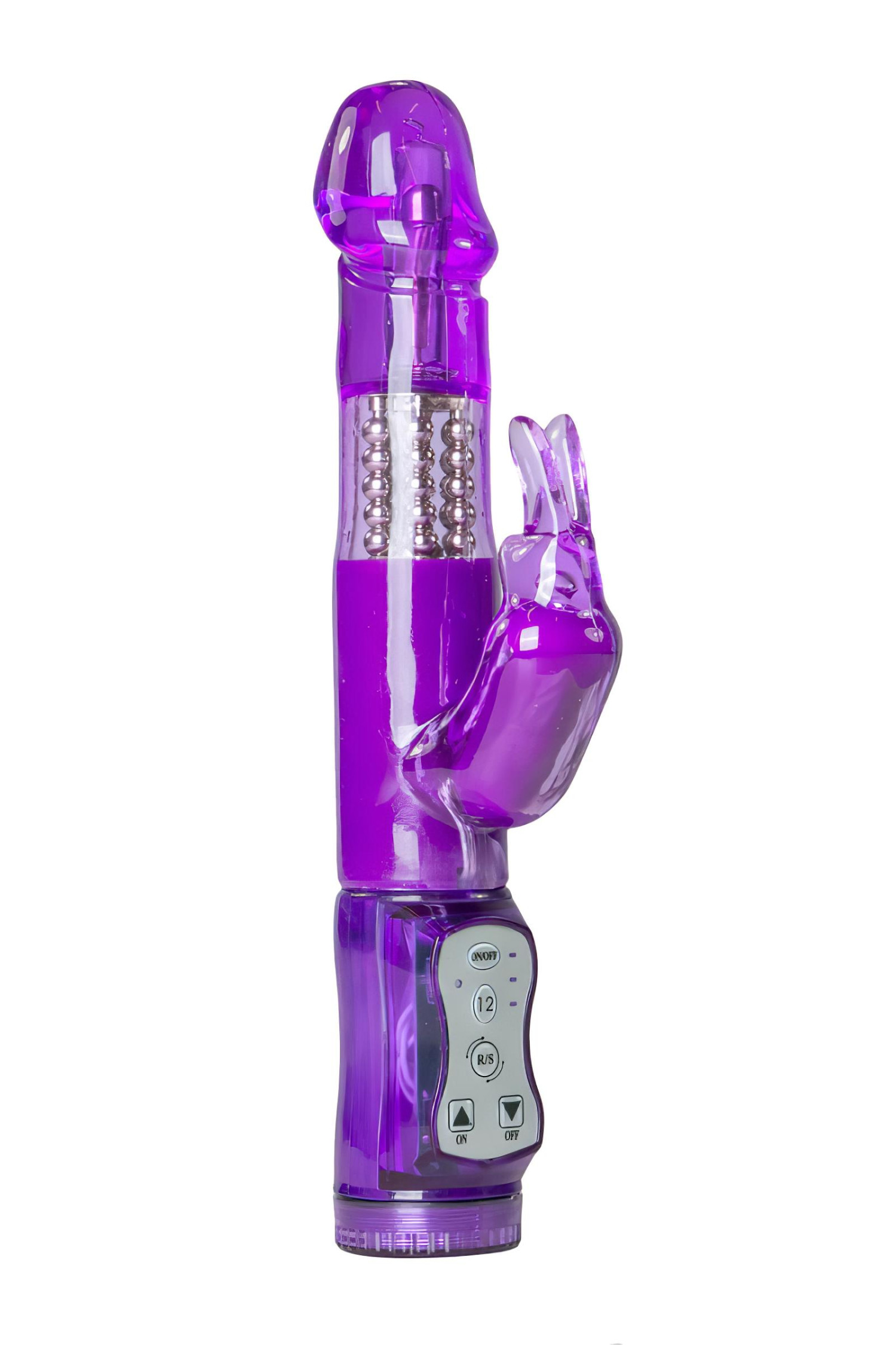 Easytoys - vibrátor s rotujúcimi guličkami a stimulátorom klitorisu - fialový