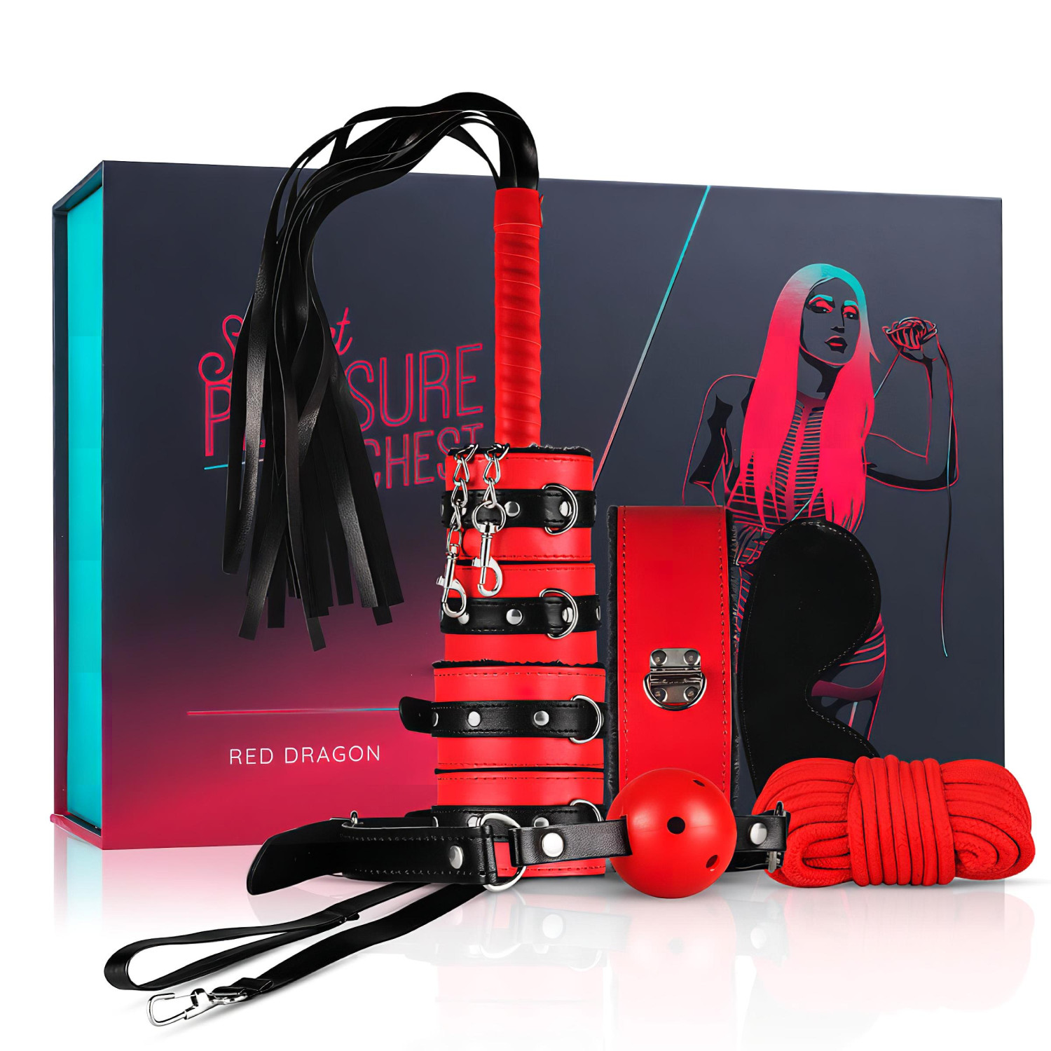 Secret Pleasure Chest - BDSM sada pre pokročilých - 10 dielov - červená