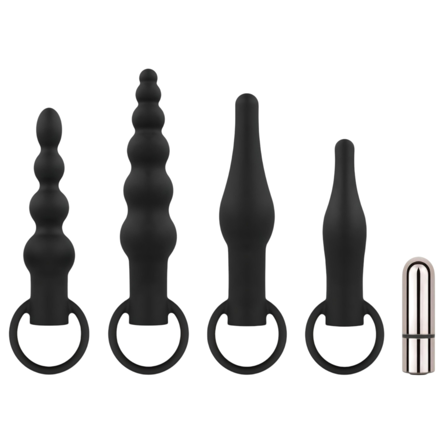 Easytoys - análny vibračný set na batériu - 4 diely - čierny