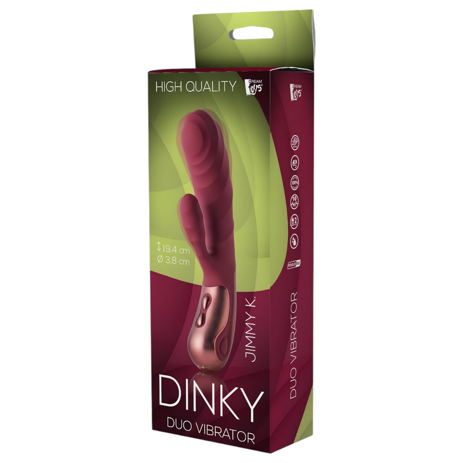 Dinky Jimmy K. Duo - vibrátor s výbežkom na klitoris - nabíjateľný - červený