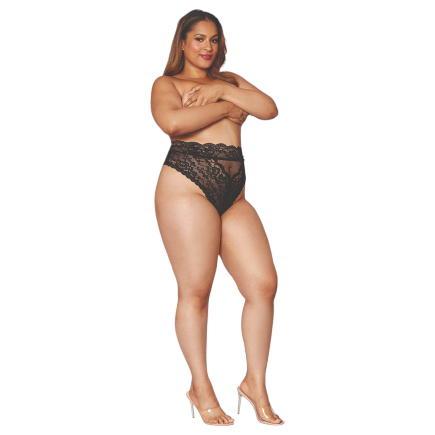 Dreamgirls - dámske nohavičky s vysokým pásom - čipkované - čierne - 2XL