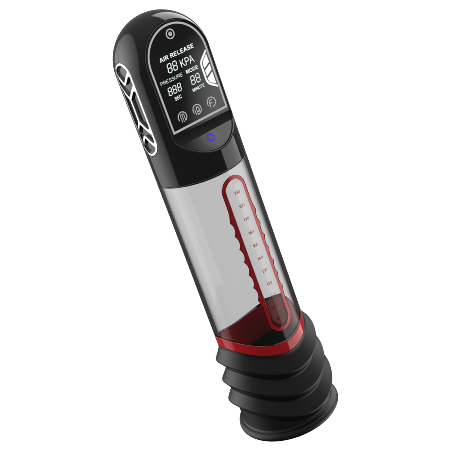 Peak Performa - automatická vákuová pumpa na penis - LED - transparentná