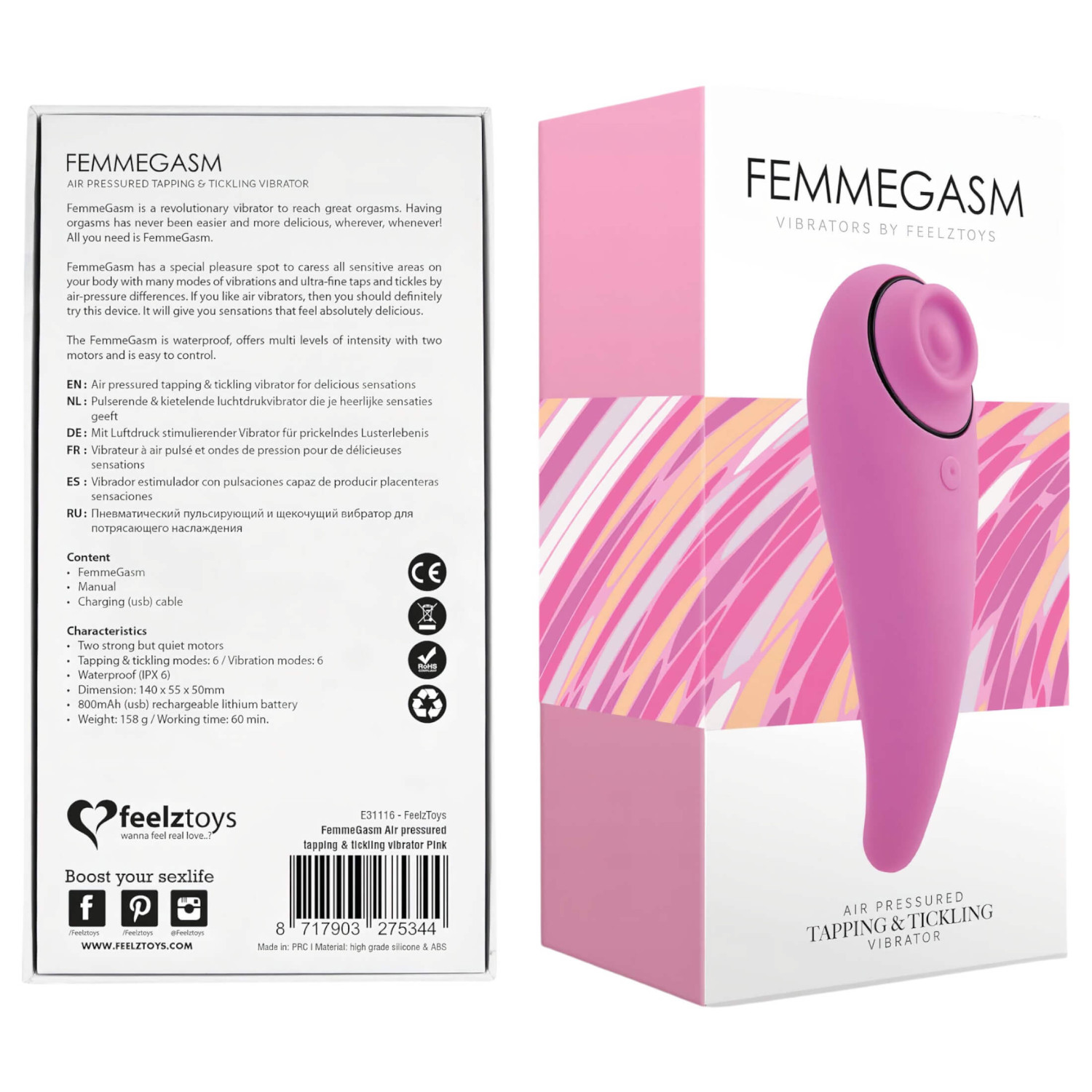 FEELZTOYS Femmegasm - nabíjací 2v1 klitorálny vibrátor (ružový)