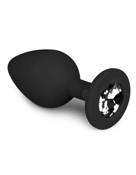 Easytoys - análny kolík s bielym kameňom - stredný - čierny
