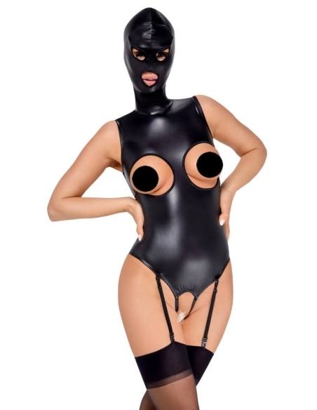Bad Kitty - otvorený body a maska na orálny sex - čierna