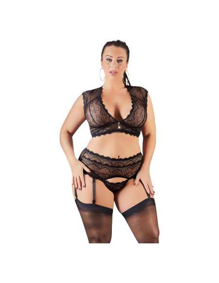 Cottelli Plus Size - erotická bielizeň set - čipka so štrasom - čierna Cottelli Plus Size - erotická bielizeň set - čipka so štrasom - čierna