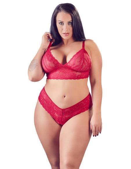 Cottelli Plus Size - erotická čipkovaná podprsenka set - červená Cottelli Plus Size - erotická čipkovaná podprsenka set - červená