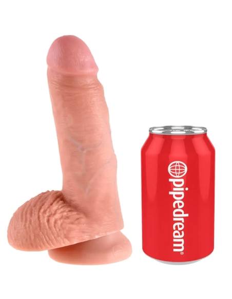 King Cock - dildo realistické s vajcami - 18 cm - natur