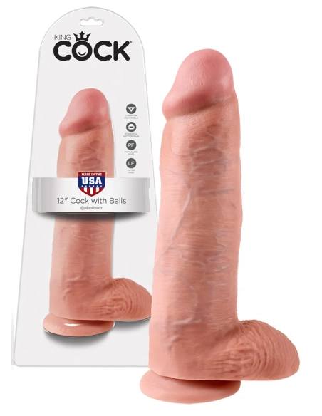 King Cock - realistický dildó s semenníkmi - 30 cm - naturálny