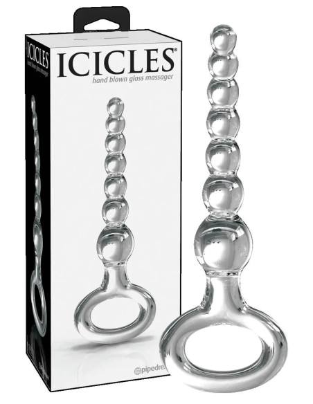 Icicles No. 67 - sklenené dildo s guľkami - priehľadné