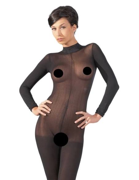 NO:XQSE - erotický catsuit - čierna sieťovina