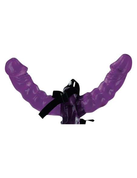 Fetish - dvojitý pripínací dildo s postrojom - čierne