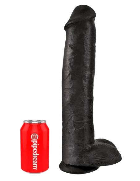 King Cock 15 - realistický dildo s prísavkou a semenníkmi - čierne 38 cm