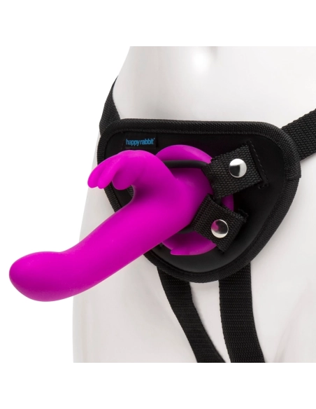 Happyrabbit - strap-on vibrátor pre dvojice - zajačik - fialový