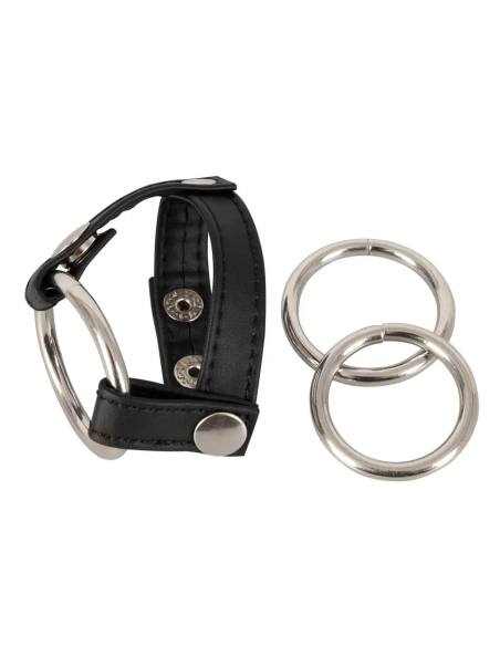 Zlý Kocúr - kožený krúžok na semenníky a penis (čierno-strieborný)