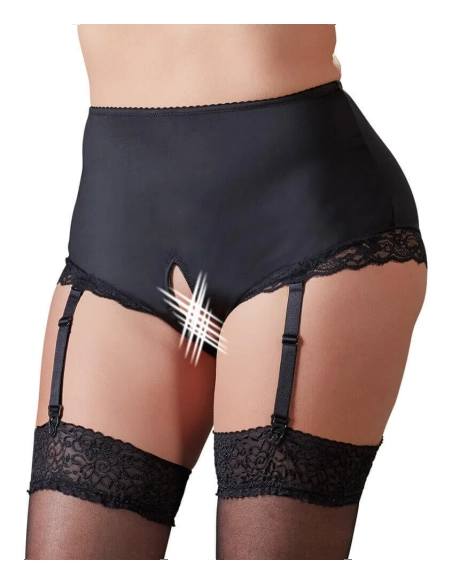 Cottelli Plus Size - otvorené nohavičky s podväzkami (čierne)