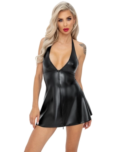 Noir - mini šaty s topom - hadia koža vzor - čierne