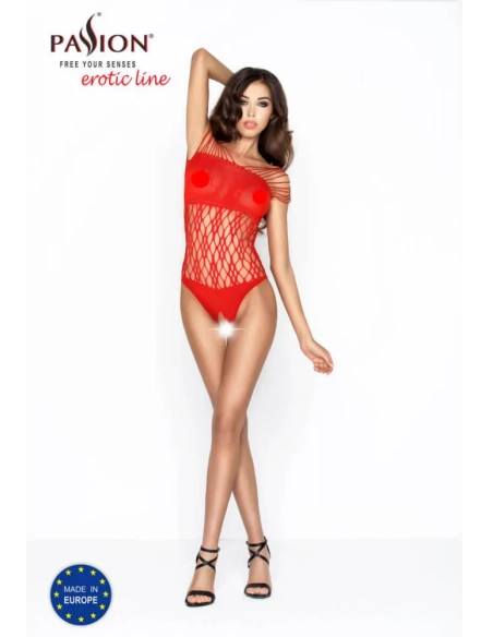 Passion - erotické body s ramienkami - otvorený sieťovaný - červená - S-L