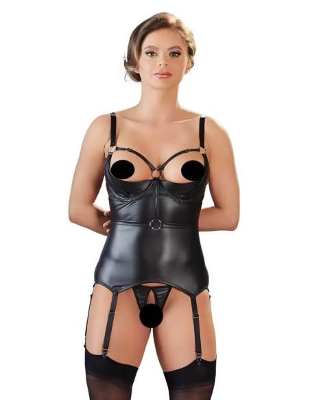 Cottelli Bondage - lesklý výťah pod prsia s putami (čierny)