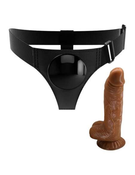 Pretty Love - postroj na dildá - univerzálny s dildom 17 cm - čierny